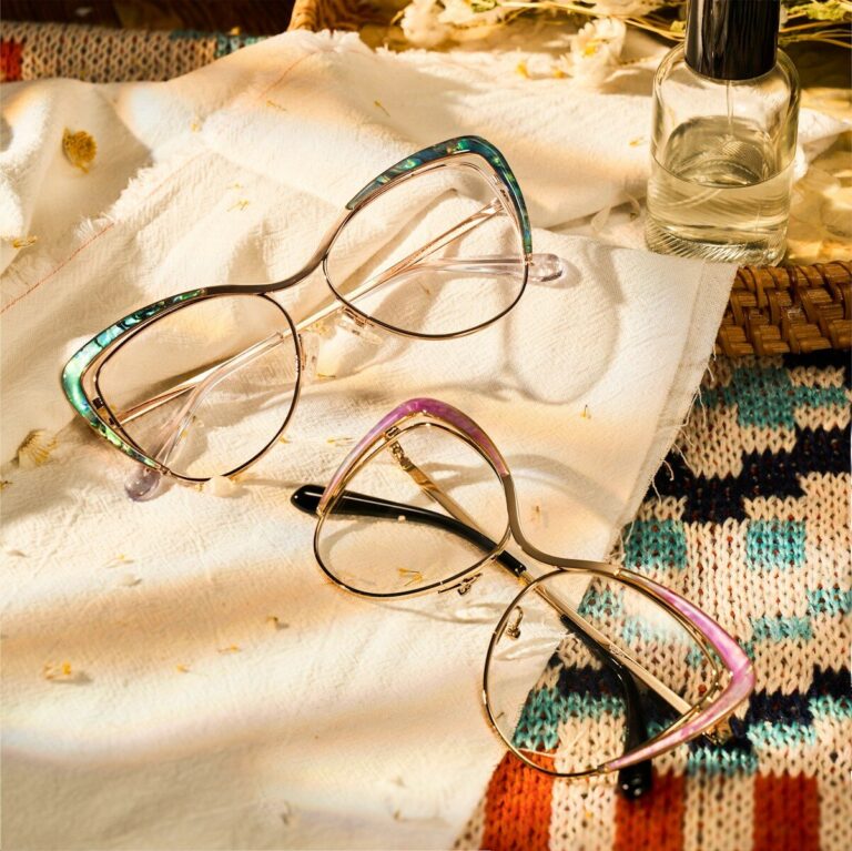 Two pairs of stylish eyeglasses are displayed.